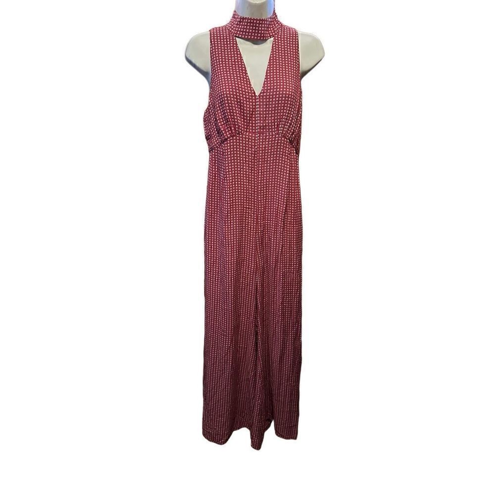 Maeve Anthropologie Womens Wide Leg Keyhole Red Pattern Jumpsuit Size 2